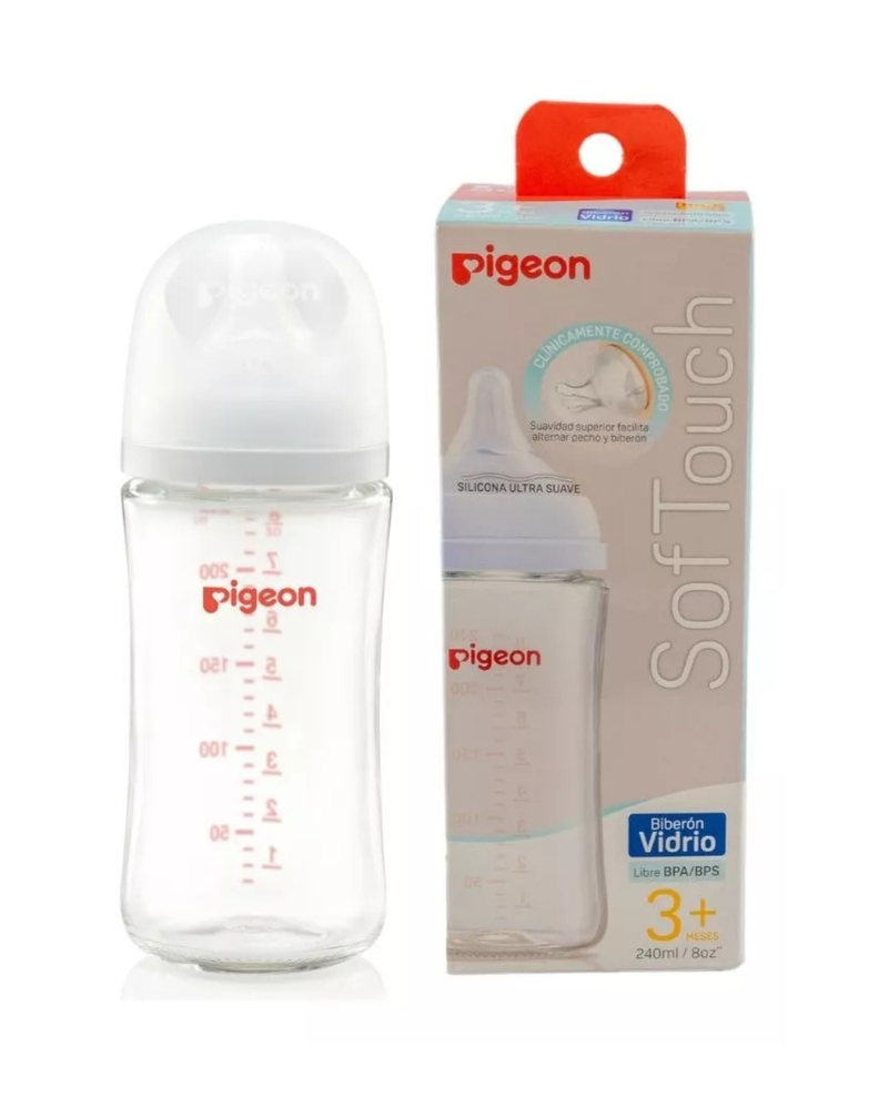 Mamadera Pigeon Softouch Boca Ancha 240ml Vidrio - 3+ Meses-0
