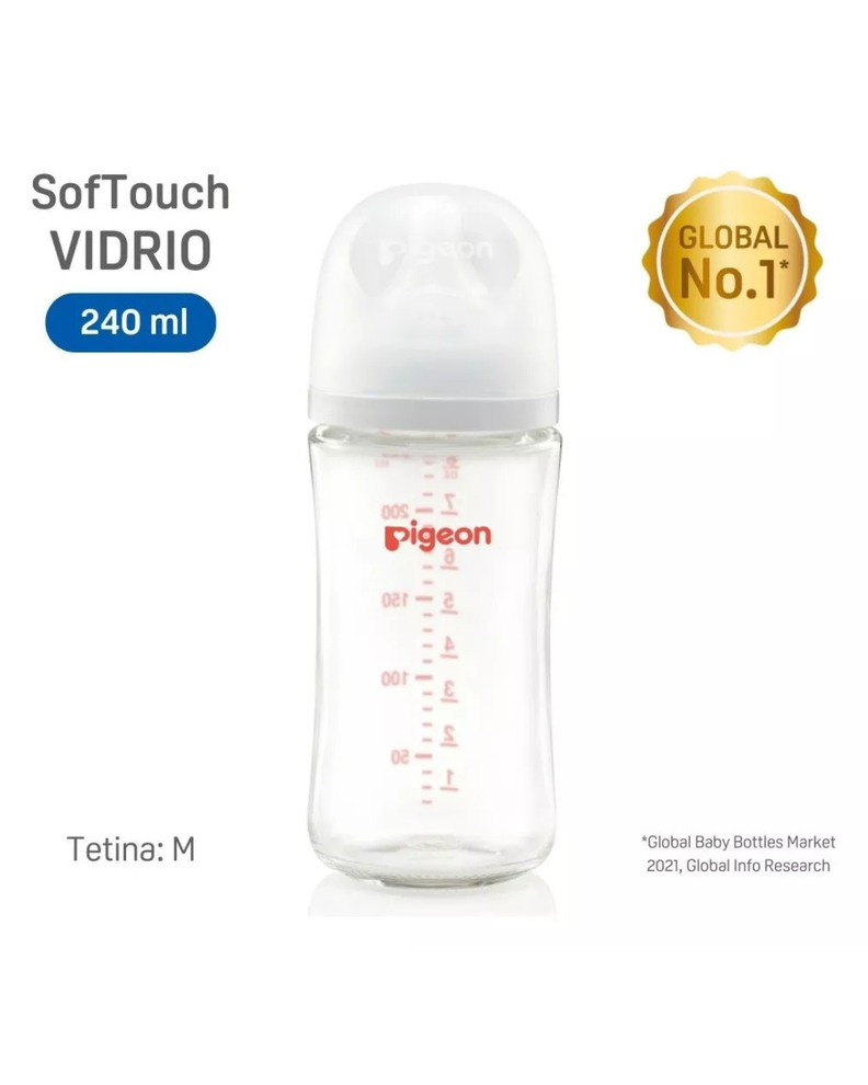 Mamadera Pigeon Softouch Boca Ancha 240ml Vidrio - 3+ Meses-3
