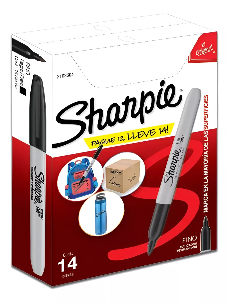 Marcador Permanente Sharpie Plumon Punta Fina Negro Caja X14-0