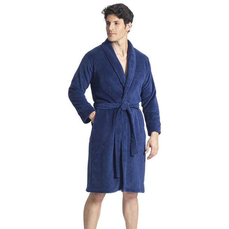 Bata micropolar cuello smoking azul Art 212605-0