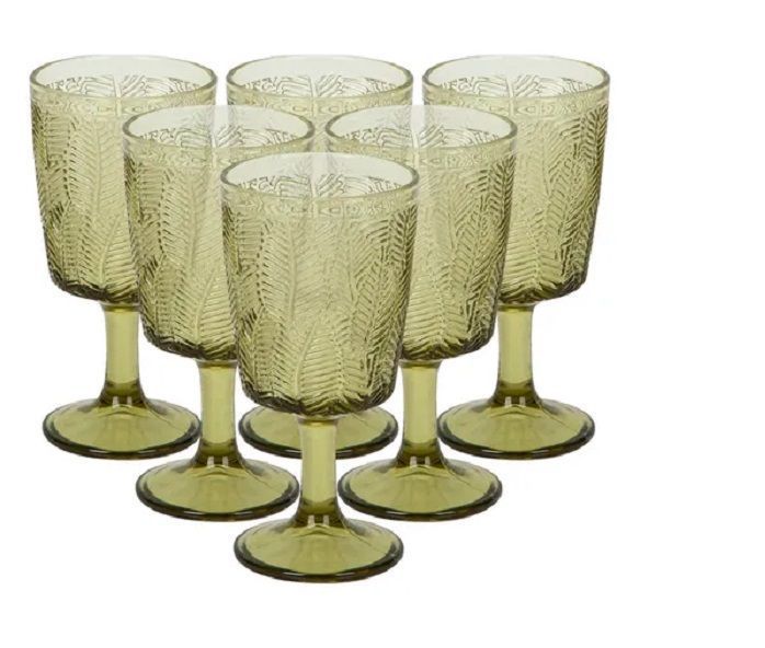 Copa de Vino con Textura de Hoja en Relieve, Verde Vintage