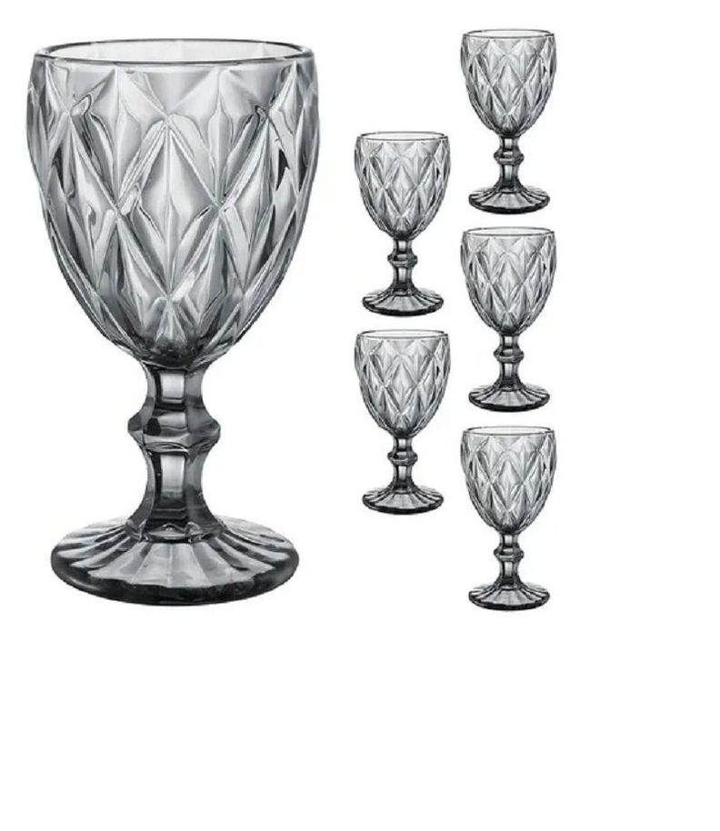 Copa de Vino de Vidrio con Relieve Set de 6 Unidades Color Humo Gris