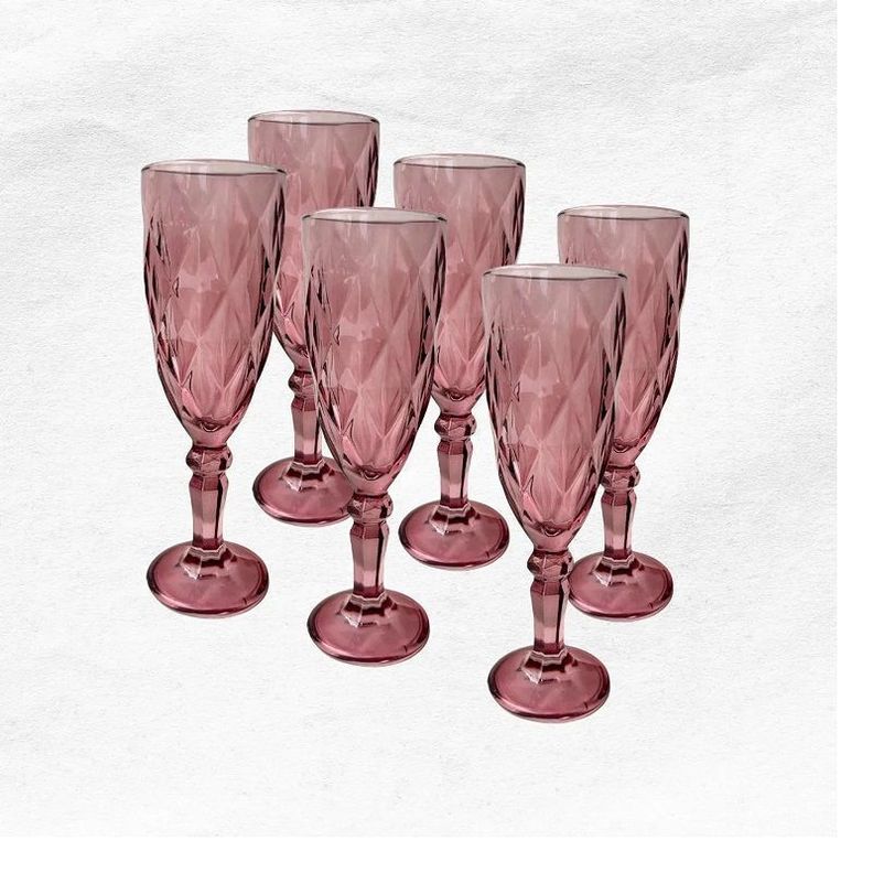 Copa de Vino para Espumante de Vidrio Set de 6 Unidades Color Burdeo