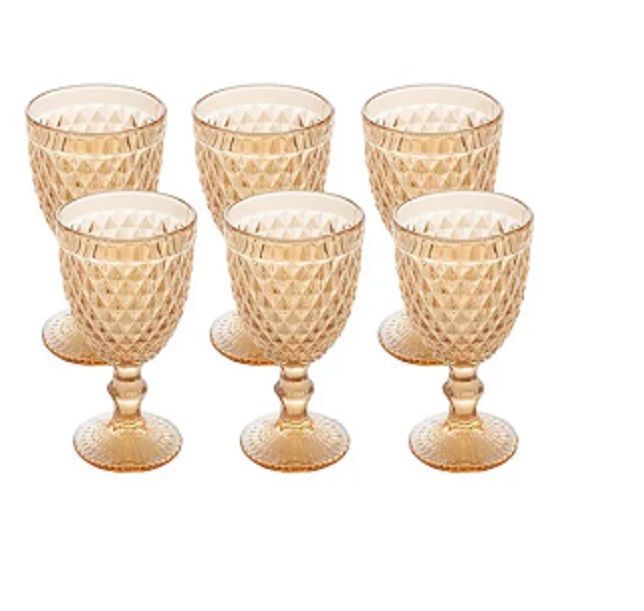 Set de 6 Copas de Vino Diseno Diamante Dorado Abrillantado