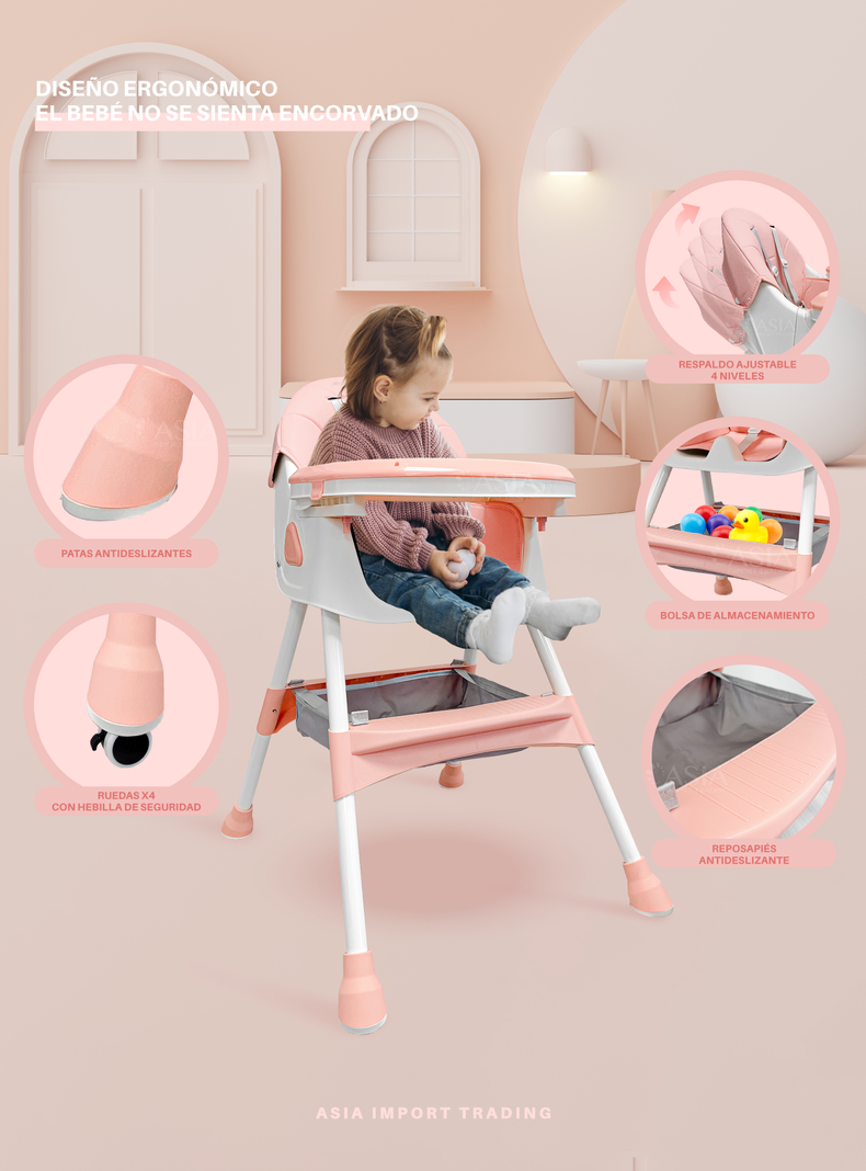 Silla de Comer Infantil color Rosado-2