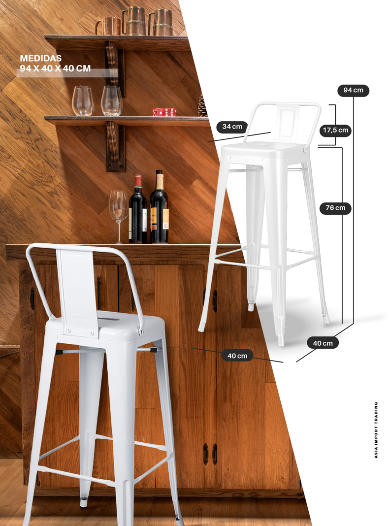 Silla de Bar Blanca con respaldo-3