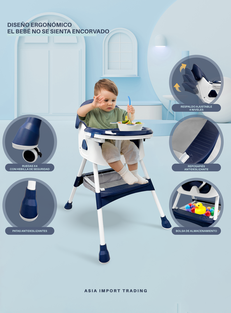 Silla de Comer Infantil color Azul-2