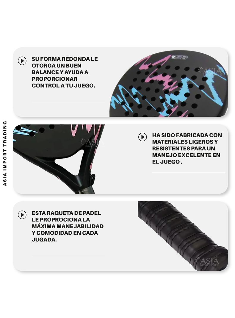 Pala de Padel 4018 Negra con Rosado-2