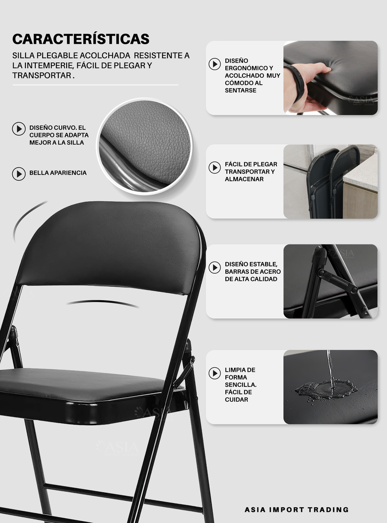 Silla Plegable Negra Acolchada-2