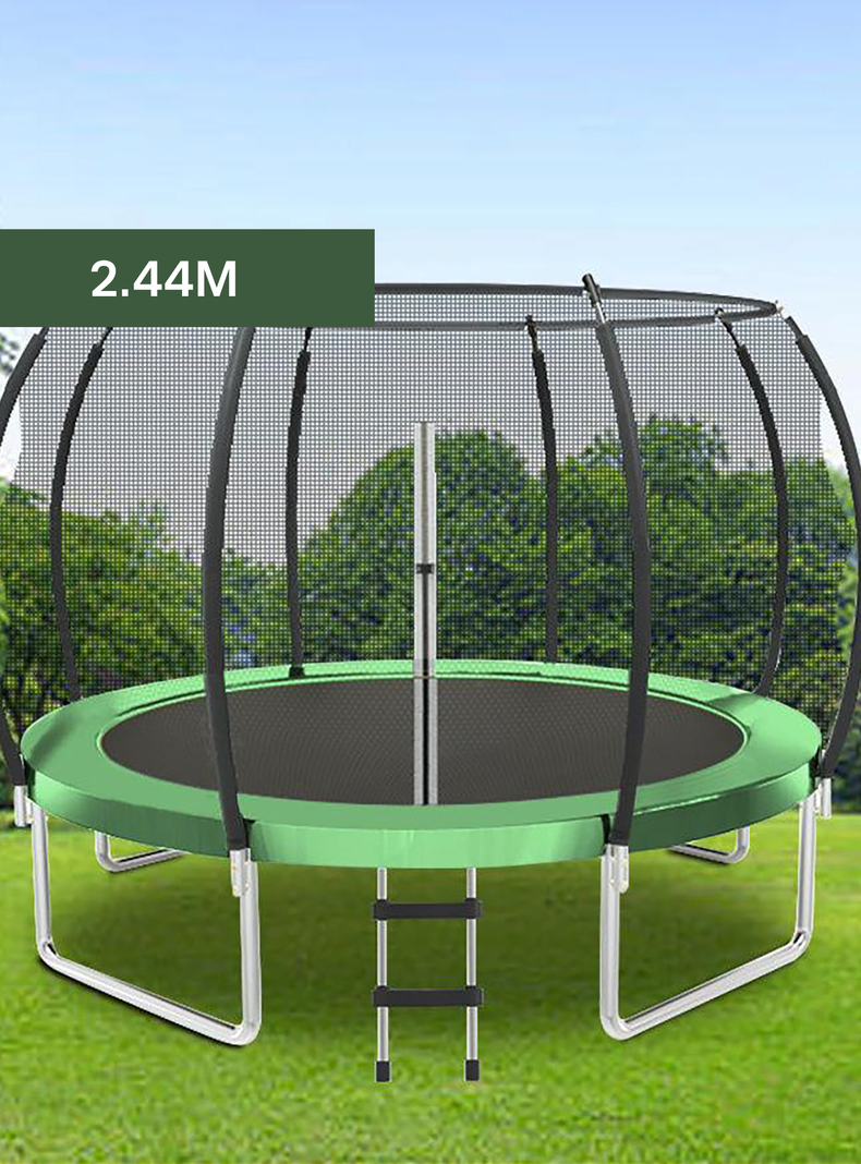 Cama Elastica con malla y Escalera 2.44 mt Verde PWRFitness-1