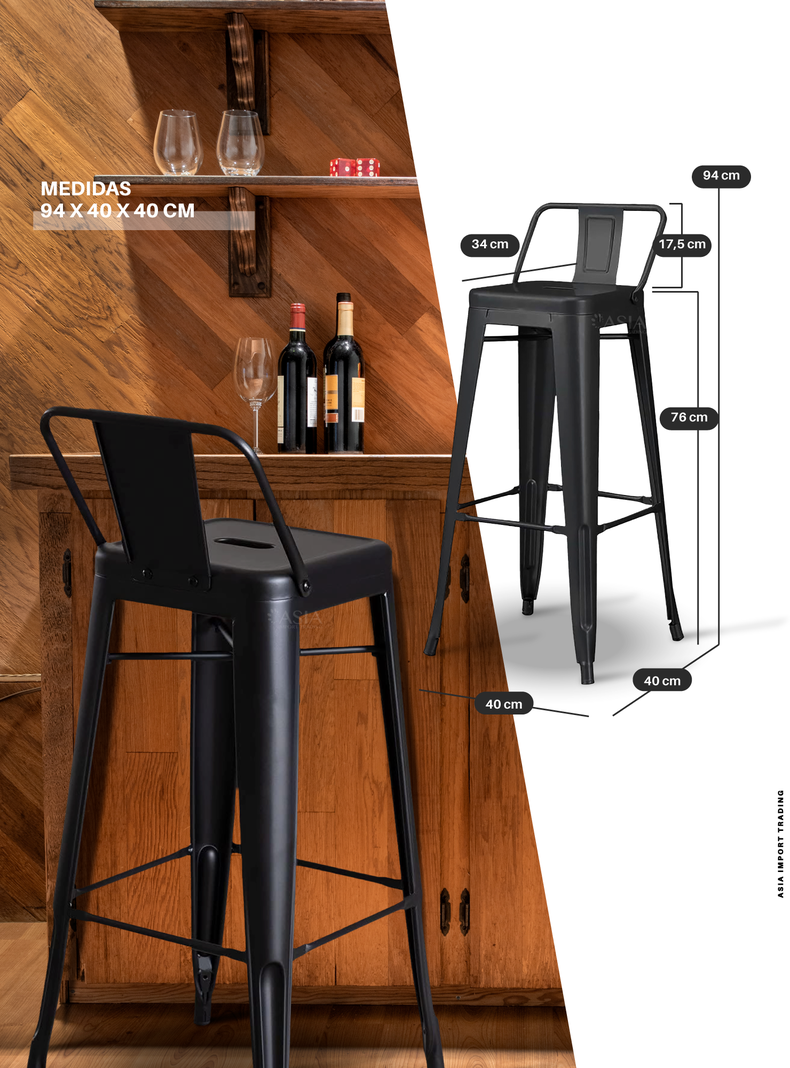Silla de Bar Negra con respaldo-3