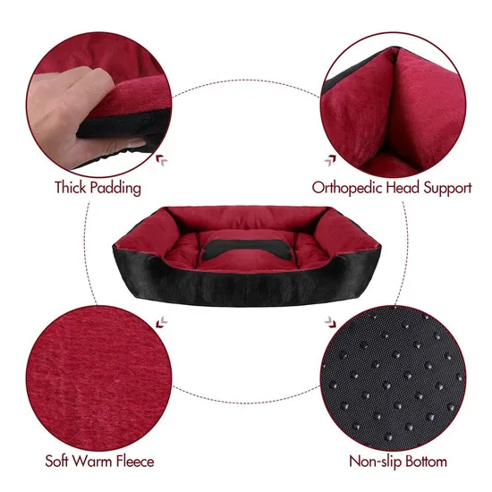 Cama Ortopédica para Perros 70x55cm Negro-Rojo-3