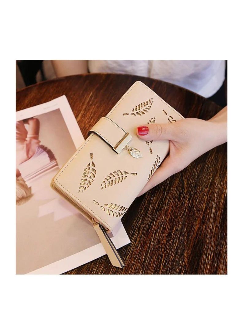 Billetera Cartera Hojas Para Mujer Café-2
