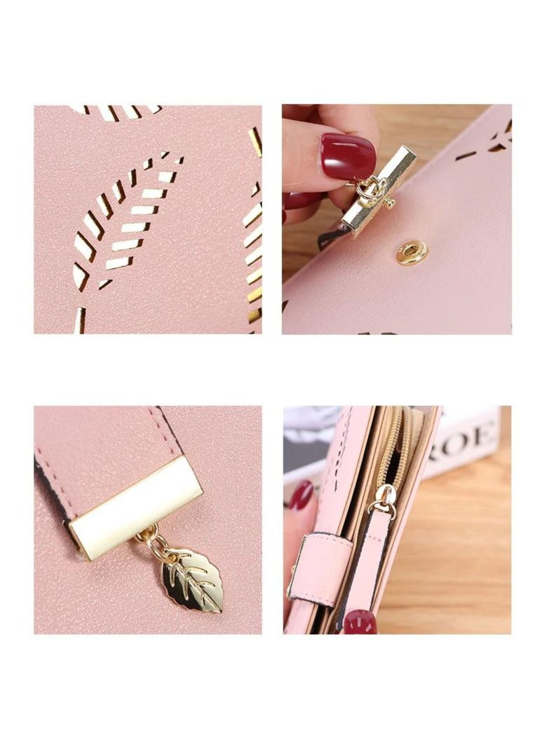 Billetera Cartera Hojas Para Mujer Café-4
