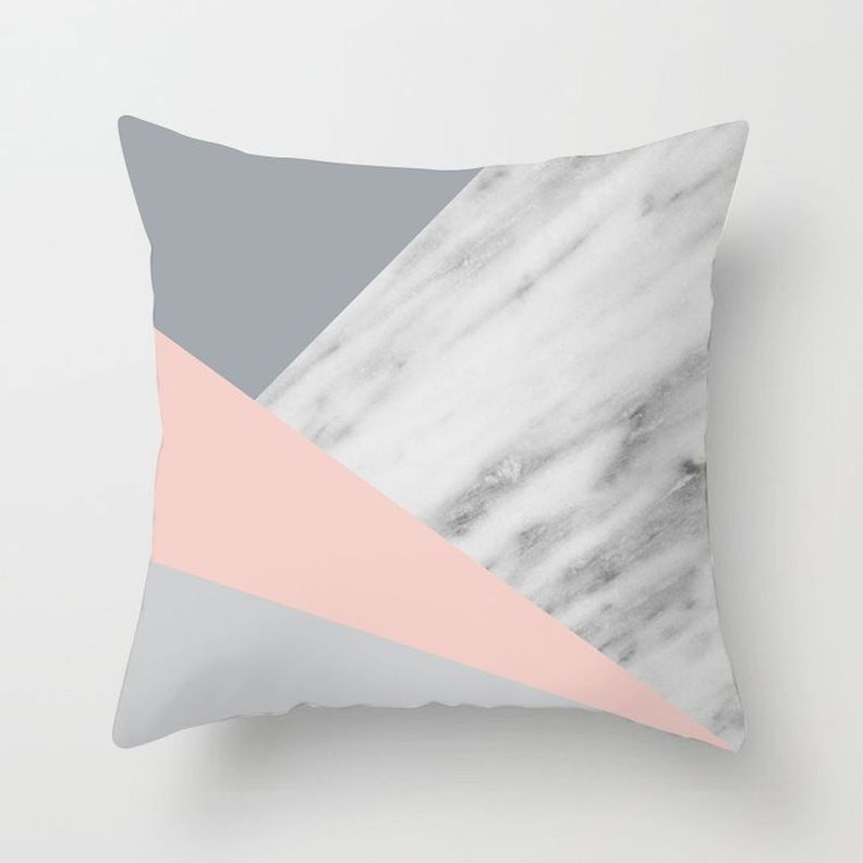 Funda Cojin Moderno Urbano Poliéster 45x45cm Múltiples Diseños Marmol Rosado-0
