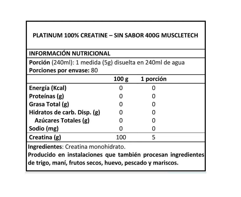 CREATINA MONOHIDRATADA MICRONIZADA PLATINUM - 400 GRS - MUSCLETECH-1
