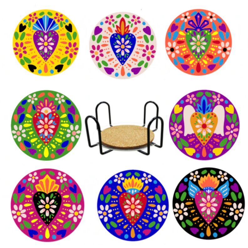 Posavasos pintura con diamante - Flor de frida I-0