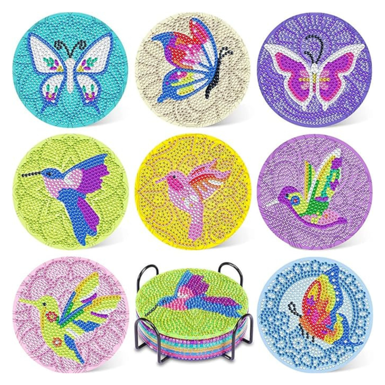 Posavasos pintura con diamante - Aves y Mariposas-0