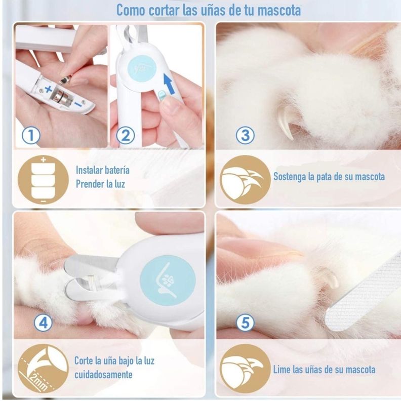Cortauñas Para Perros Y Gatos Con Luz Led Y Limauñas Mascota-2