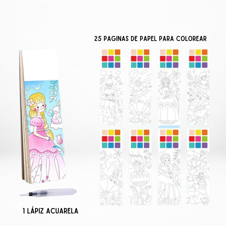 Libro de acuarela para colorear de bolsillo - Princesas-1