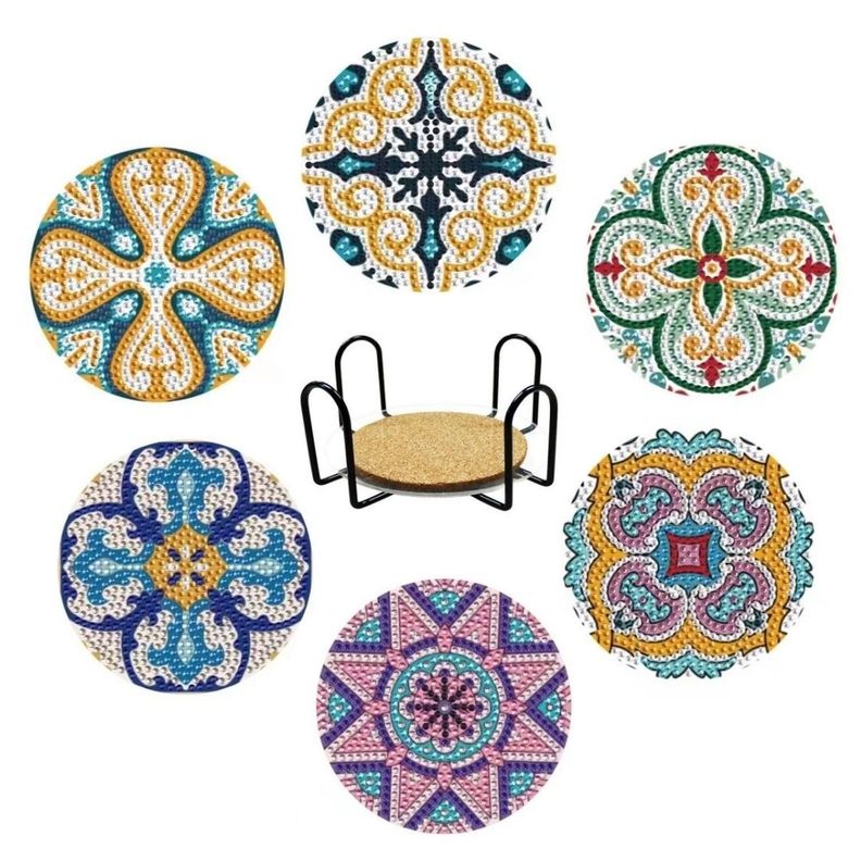 Posavasos pintura con diamante - Azulejos Redondos-0