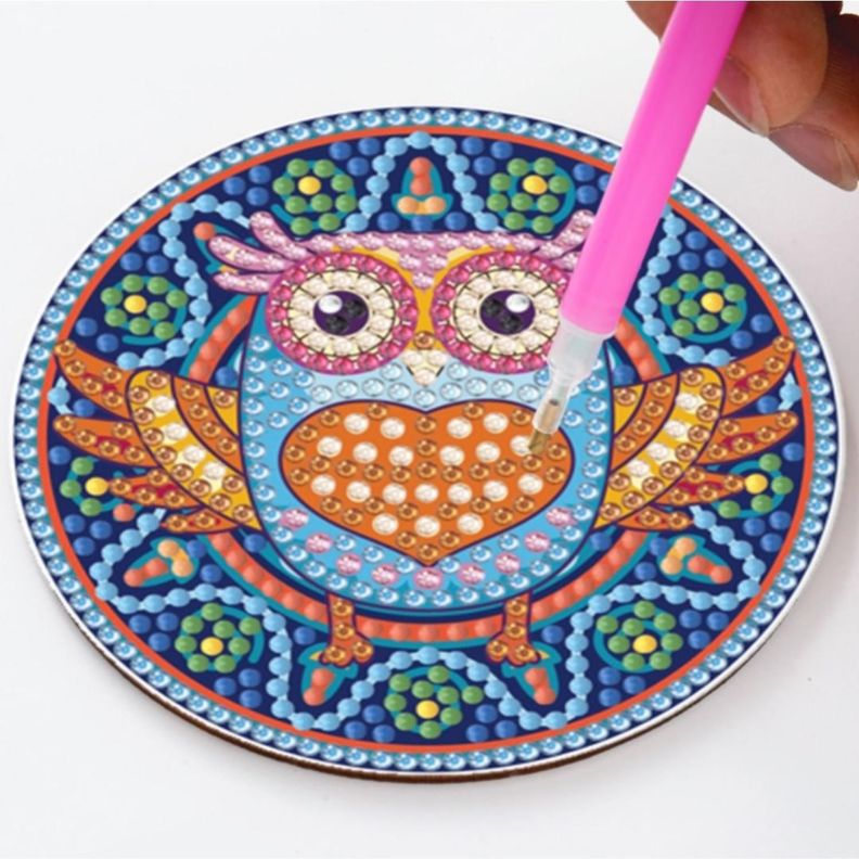 Posavasos pintura con diamante - Azulejos Redondos-2