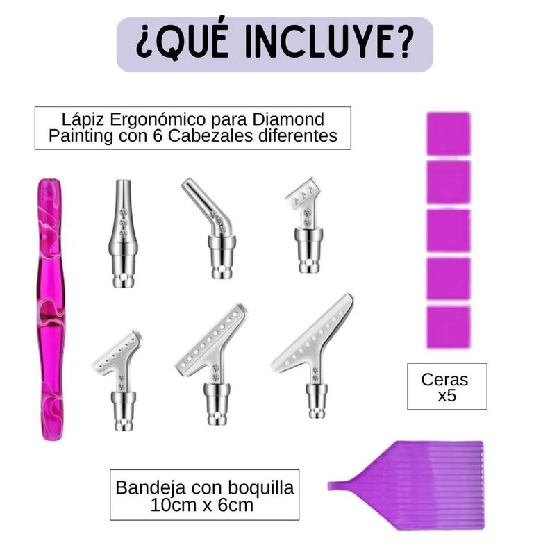 Lápiz Diamond Painting 6 Puntas Metálicas + Cera + Bandeja-1