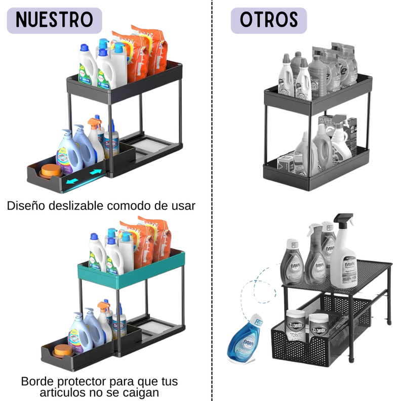 Organizador 2 Pisos Deslizante Para Lavaplatos, Baño, Cocina O Closet-1