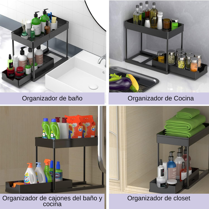 Organizador 2 Pisos Deslizante Para Lavaplatos, Baño, Cocina O Closet-2