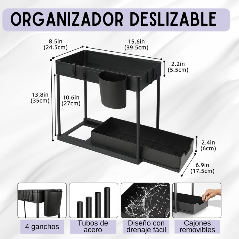 Organizador 2 Pisos Deslizante Para Lavaplatos, Baño, Cocina O Closet-4