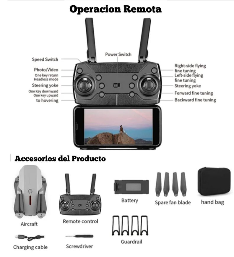 DRONE GRAN ANGULAR HD 4K 1080P E88 WIFI FPV PLEGABLE CARBON-4