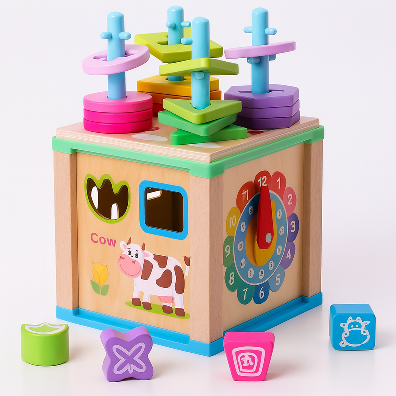 Cubo Didactico de Madera Multifuncional Juego Educativo Montessori