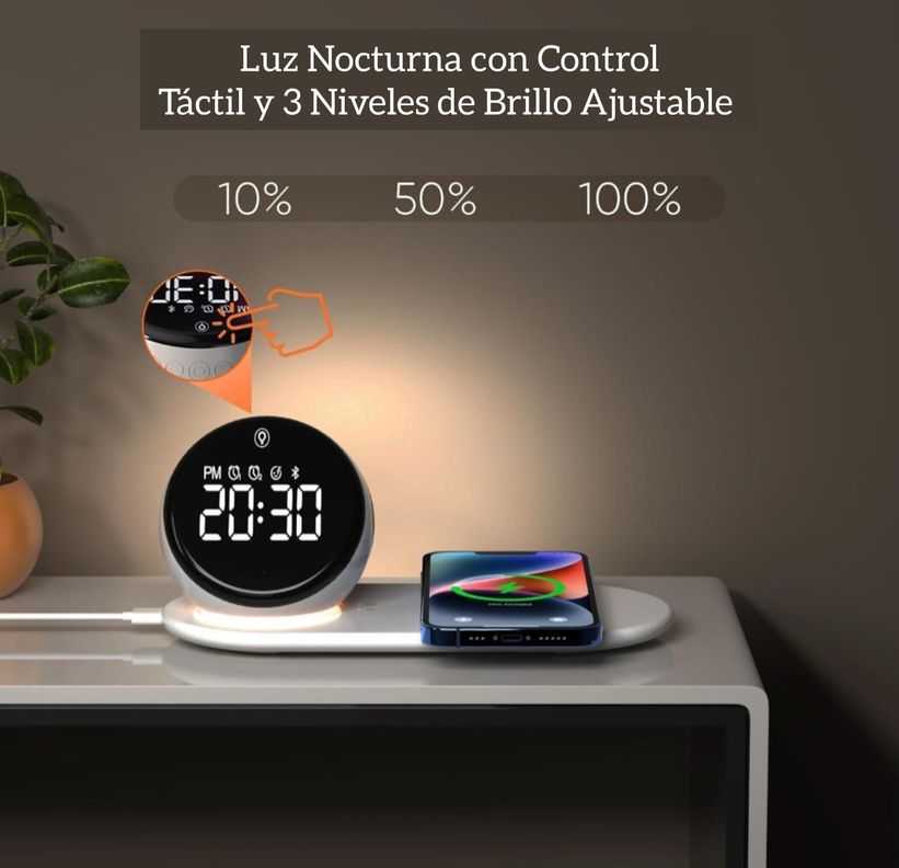 CARGADOR INALÁMBRICO RELOJ DESPERTADOR BLUETOOTH - VIDVIE-4