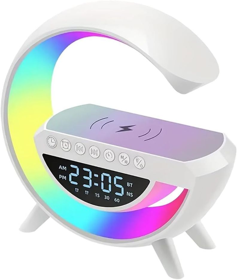 LÁMPARA LED INTELIGENTE CARGADOR INALÁMBRICO RELOJ ALTAVOCES-0