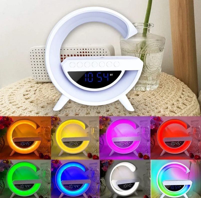 LÁMPARA LED INTELIGENTE CARGADOR INALÁMBRICO RELOJ ALTAVOCES-4