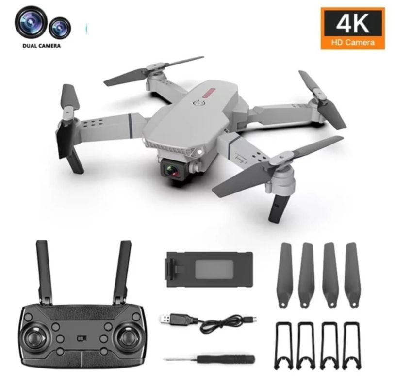 DRONE GRAN ANGULAR HD 4K 1080P E88 WIFI FPV GRIS-7