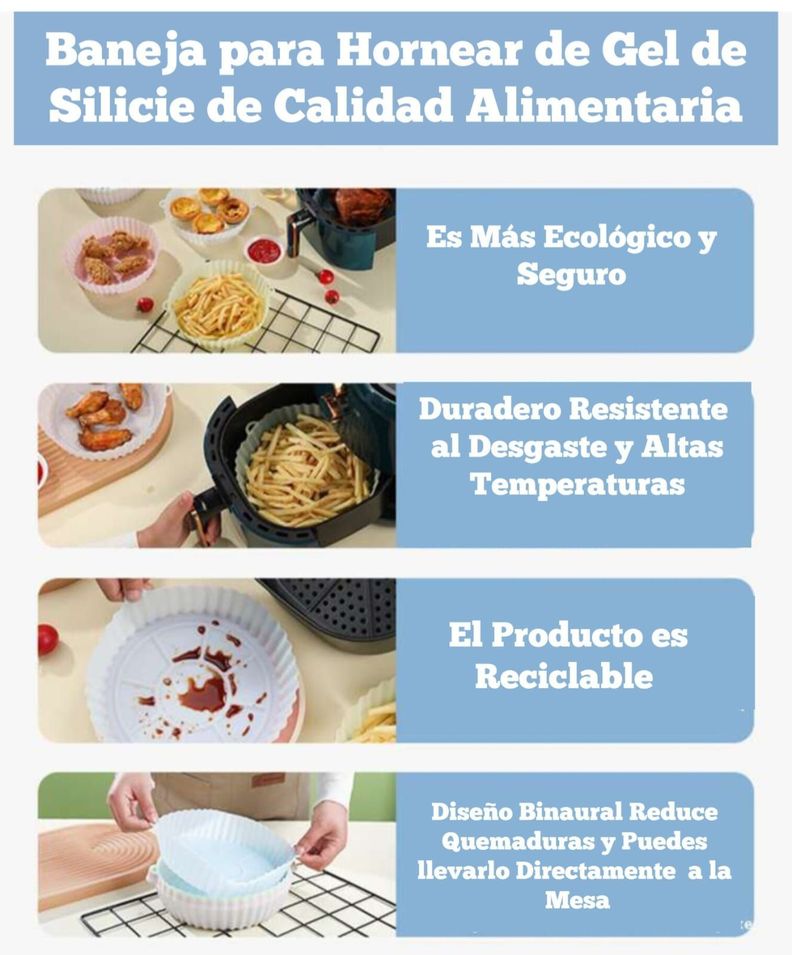 PACK 2 BANDEJAS REUTILIZABLE SILICONA AIRFRYER HORNO MICRO-5