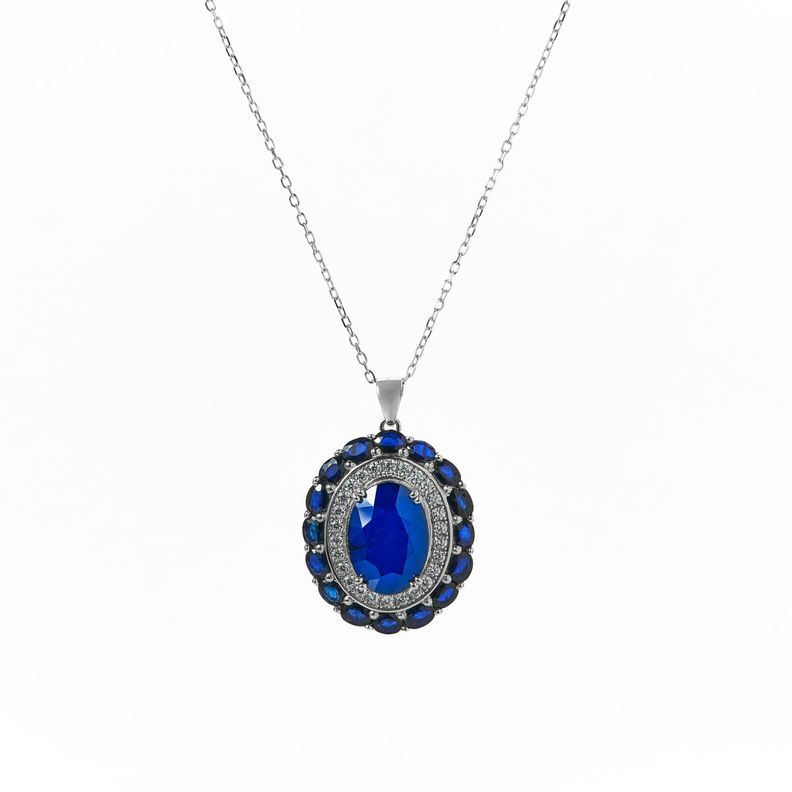 Collar Medallon de Zafiros Azules Naturales Ovalado