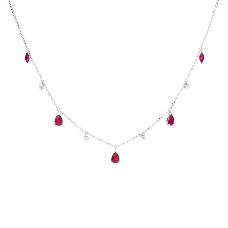 COLLAR RUBI EN GOTAS ORO BLANCO 18 KT
