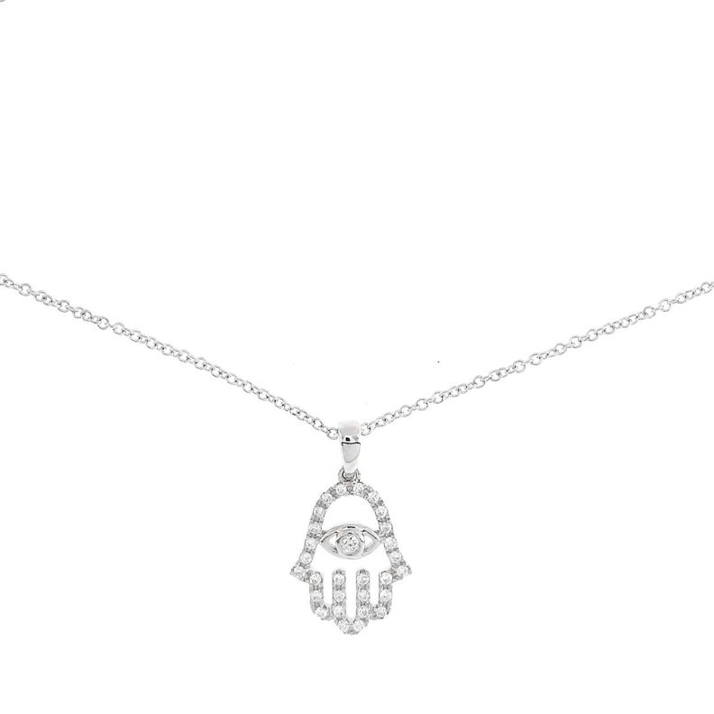 Collar Oro Colgante Mano Hamsa 0.02Ct 12Mm
