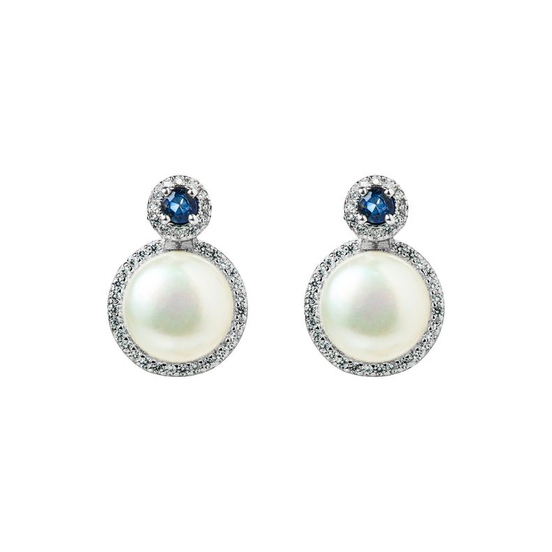 AROS DE ZAFIRO NATURAL CON PERLA