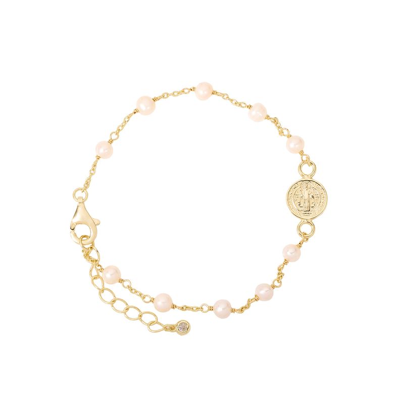 PULSERA ROSARIO PERLITAS MEDALLÓN SAN BENITO