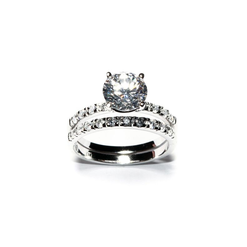 Anillo Plata Doble Cz Gran Solitario #18