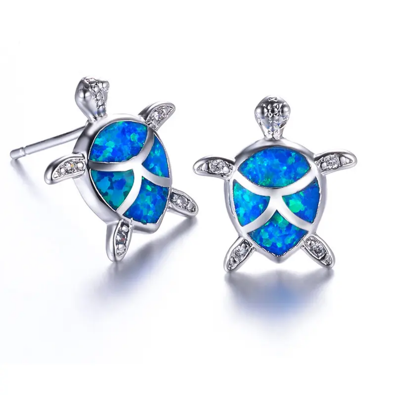 Aros Tortuga Plata 925 Opalo Azul-0