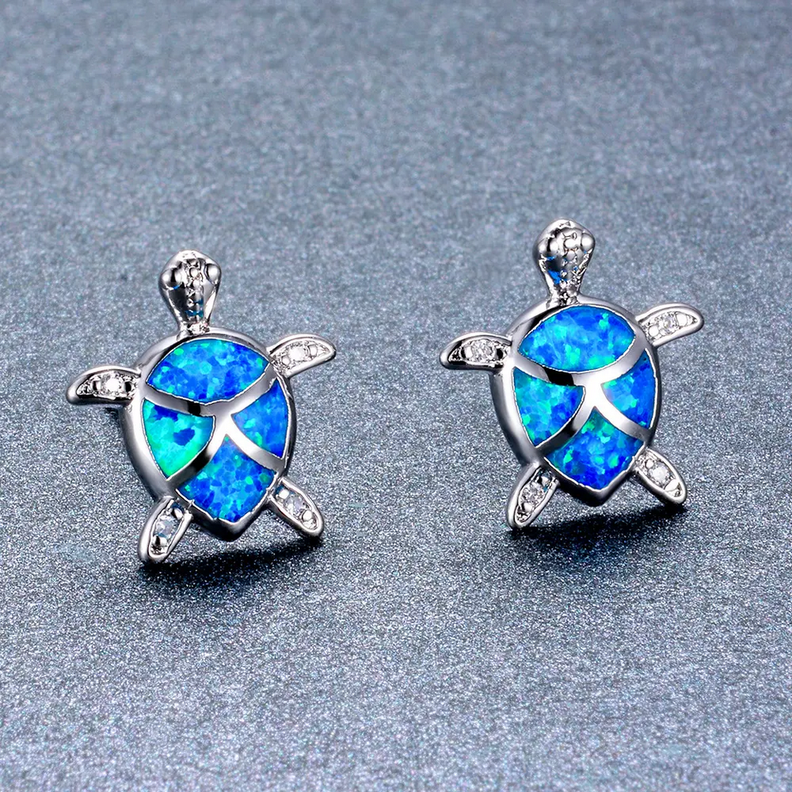 Aros Tortuga Plata 925 Opalo Azul-1