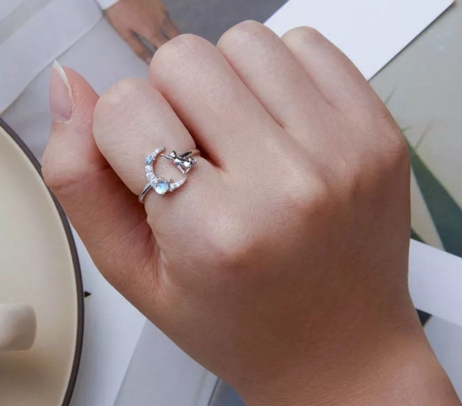 Anillo Gato Luna Ajustable Plata 925-3