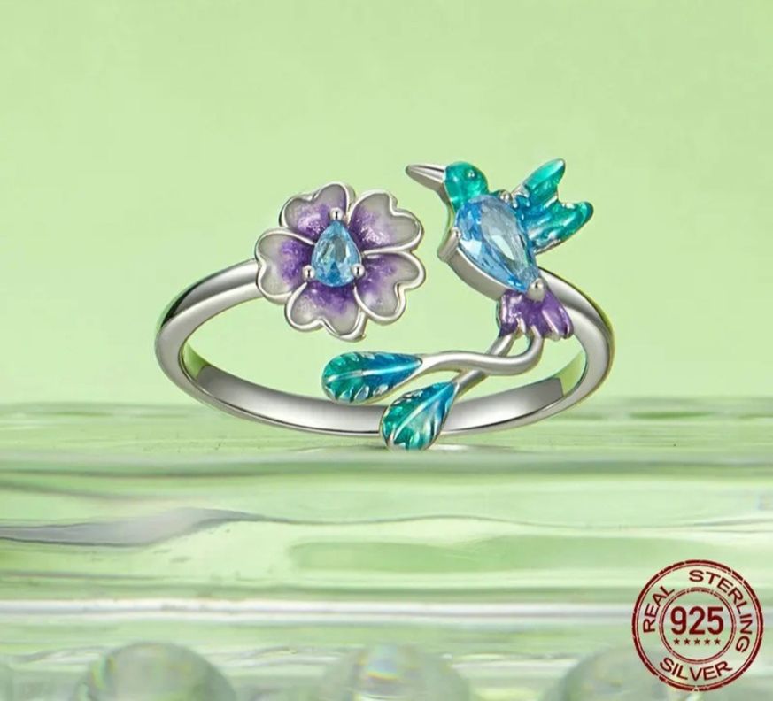 Anillo Colibrí Multicolor Ajustable Plata 925-2