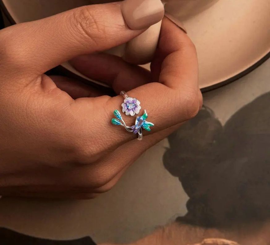 Anillo Colibrí Multicolor Ajustable Plata 925-3