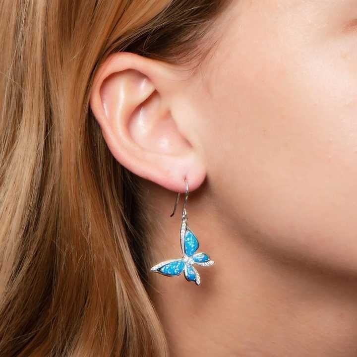 Aros Pendientes Mariposa Opalo Plata 925-1