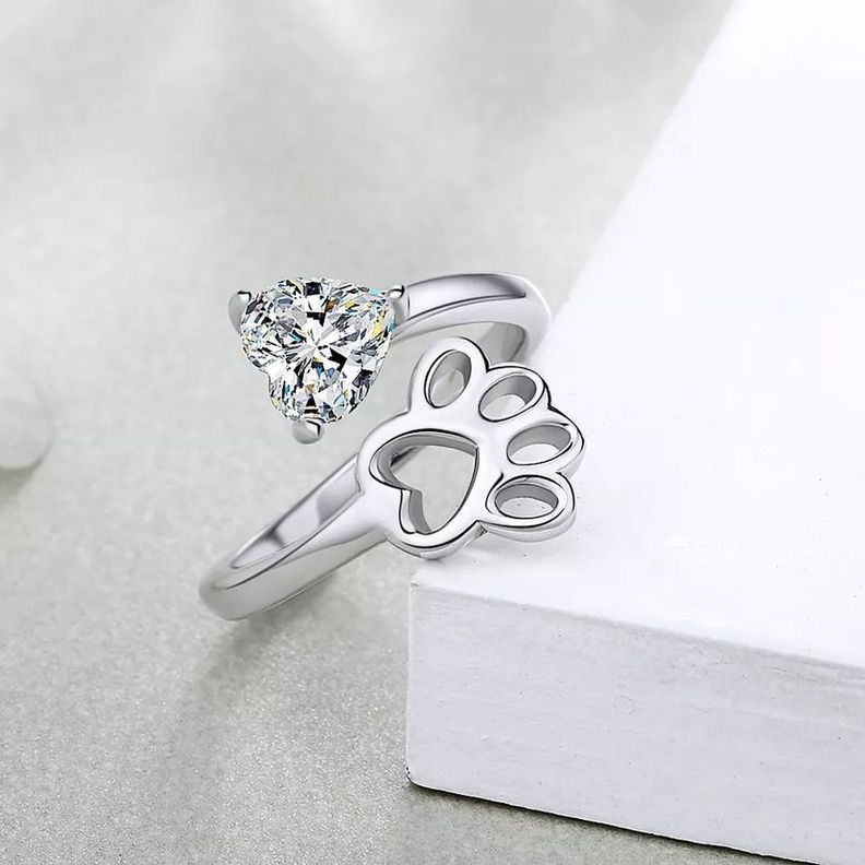 Anillo Huella Mascota Perro Ajustable Plata 925-1